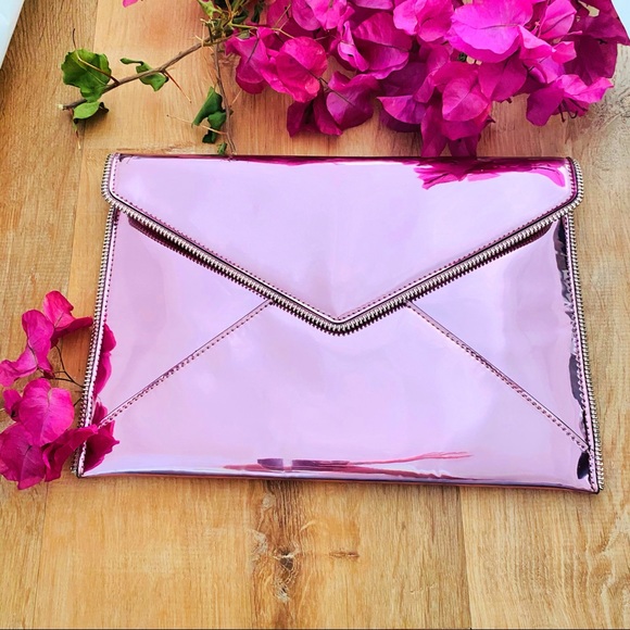 Rebecca Minkoff Leo Mirror Pink Metallic Clutch - Picture 13 of 14